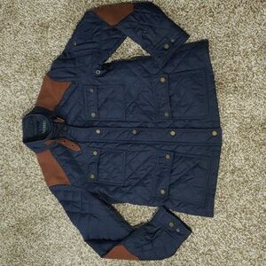 Lauren Ralph Lauren Quilted Barn Jacket Women's Navy Blue & Brown Size M Petite